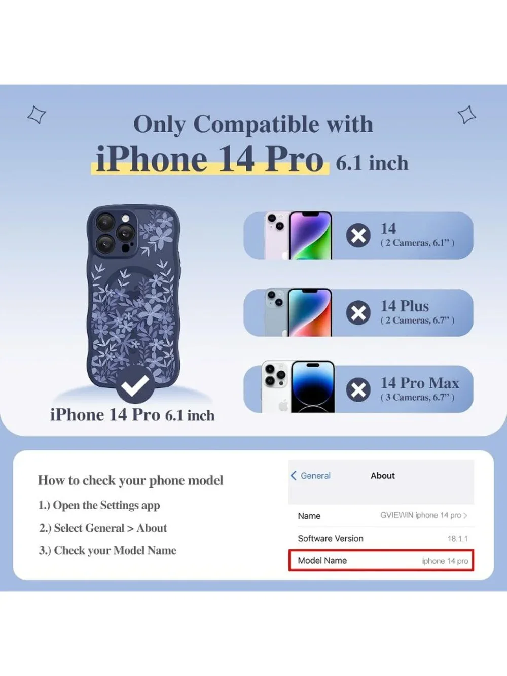 iPhone 14 Pro Botanic Arc/Blue Compatible with MagSafe Floral Translucent Case